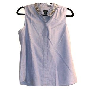 J Crew Chambray Sleeveless Top Rhinestone Collar